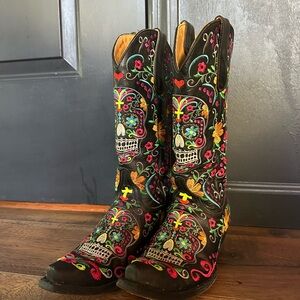 Old Gringo Black Embroidered Skull Boots